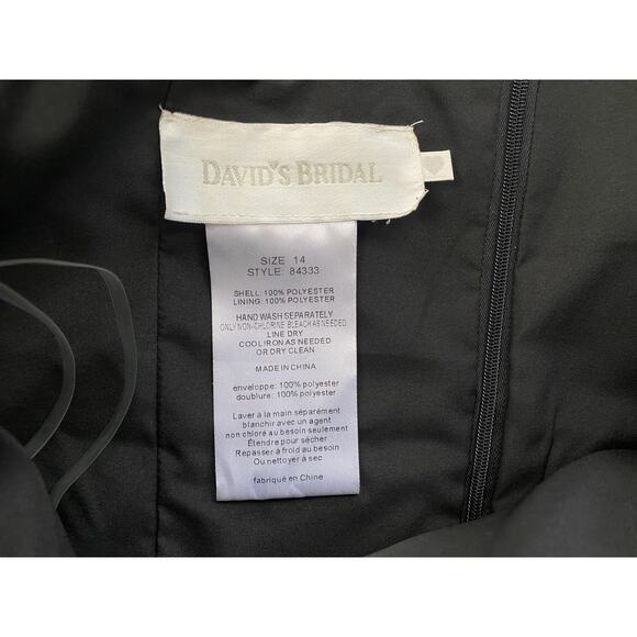 Davids Bridal Dress Women 14 Black Satin One Shoulder Bow Ruched Party LBD 84333 - Picture 11 of 13